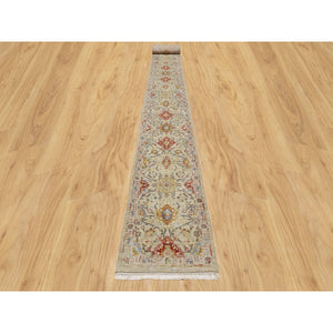 2'6"x24'1" Biscoti Beige, The Sunset Rosettes, Wool and Pure Silk, Hand Knotted, Soft Colors, XL Runner, Oriental Rug FWR544950