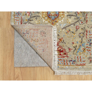2'6"x24'1" Biscoti Beige, The Sunset Rosettes, Wool and Pure Silk, Hand Knotted, Soft Colors, XL Runner, Oriental Rug FWR544950