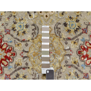 2'6"x24'1" Biscoti Beige, The Sunset Rosettes, Wool and Pure Silk, Hand Knotted, Soft Colors, XL Runner, Oriental Rug FWR544950