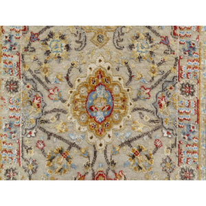 2'6"x24'1" Biscoti Beige, The Sunset Rosettes, Wool and Pure Silk, Hand Knotted, Soft Colors, XL Runner, Oriental Rug FWR544950