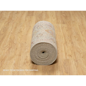 2'6"x24'1" Biscoti Beige, The Sunset Rosettes, Wool and Pure Silk, Hand Knotted, Soft Colors, XL Runner, Oriental Rug FWR544950
