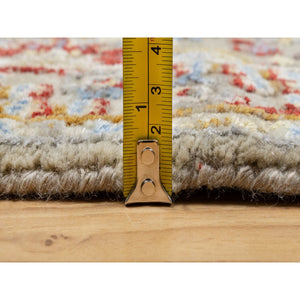 2'6"x24'1" Biscoti Beige, The Sunset Rosettes, Wool and Pure Silk, Hand Knotted, Soft Colors, XL Runner, Oriental Rug FWR544950