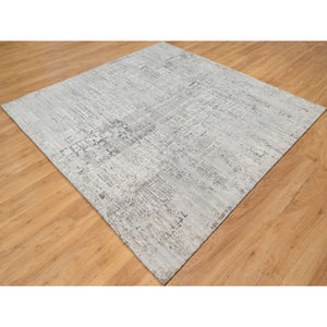 8'1"x8'1" Sterling Gray, Hand Spun, Undyed Natural Wool, Modern Design, Hand Knotted, Square, Oriental Rug FWR545010