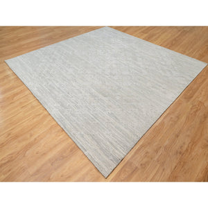 10'x10' Platinum Gray, Modern Design, Hand Spun, Undyed Natural Wool, Cut and Loop Pile, Hand Knotted, Square Oriental Rug FWR545016