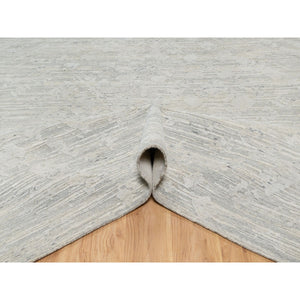 10'x10' Platinum Gray, Modern Design, Hand Spun, Undyed Natural Wool, Cut and Loop Pile, Hand Knotted, Square Oriental Rug FWR545016