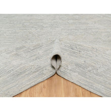 Load image into Gallery viewer, 10&#39;x10&#39; Platinum Gray, Modern Design, Hand Spun, Undyed Natural Wool, Cut And Loop Pile, Hand Knotted, Square Oriental Rug FWR545016