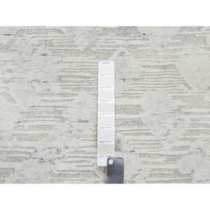 10'x10' Platinum Gray, Modern Design, Hand Spun, Undyed Natural Wool, Cut and Loop Pile, Hand Knotted, Square Oriental Rug FWR545016