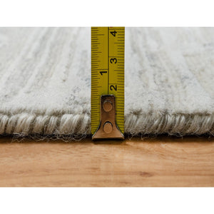 10'x10' Platinum Gray, Modern Design, Hand Spun, Undyed Natural Wool, Cut and Loop Pile, Hand Knotted, Square Oriental Rug FWR545016