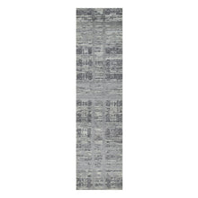 Load image into Gallery viewer, 2&#39;6&quot;x10&#39; Ash Gray, Hand Spun, Undyed Natural Wool, Modern Criss Cross Erased Design, Hand Knotted, Runner, Oriental Rug FWR545058