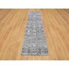 Load image into Gallery viewer, 2&#39;6&quot;x10&#39; Ash Gray, Hand Spun, Undyed Natural Wool, Modern Criss Cross Erased Design, Hand Knotted, Runner, Oriental Rug FWR545058
