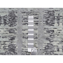 Load image into Gallery viewer, 2&#39;6&quot;x10&#39; Ash Gray, Hand Spun, Undyed Natural Wool, Modern Criss Cross Erased Design, Hand Knotted, Runner, Oriental Rug FWR545058