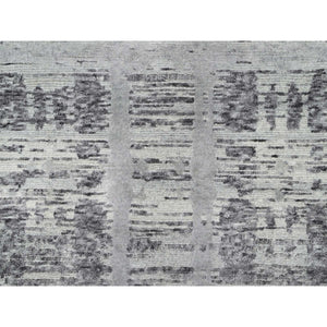 2'6"x10' Ash Gray, Hand Spun, Undyed Natural Wool, Modern Design, Hand Knotted, Runner, Oriental Rug FWR545058