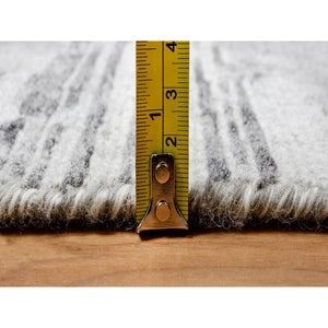 2'6"x10' Ash Gray, Hand Spun, Undyed Natural Wool, Modern Criss Cross Erased Design, Hand Knotted, Runner, Oriental Rug FWR545058