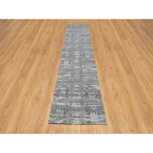 Load image into Gallery viewer, 2&#39;6&quot;x11&#39;8&quot; Medium Gray, Undyed Natural Wool, Hand Knotted, Modern Criss Cross Erased Design, Hand Spun, Runner, Oriental Rug FWR545064