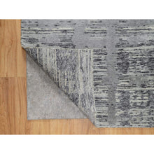 Load image into Gallery viewer, 2&#39;6&quot;x11&#39;8&quot; Medium Gray, Undyed Natural Wool, Hand Knotted, Modern Criss Cross Erased Design, Hand Spun, Runner, Oriental Rug FWR545064