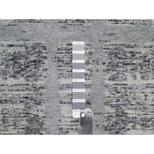 Load image into Gallery viewer, 2&#39;6&quot;x11&#39;8&quot; Medium Gray, Undyed Natural Wool, Hand Knotted, Modern Criss Cross Erased Design, Hand Spun, Runner, Oriental Rug FWR545064