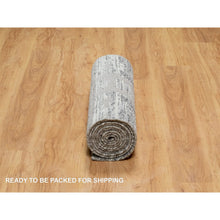 Load image into Gallery viewer, 2&#39;6&quot;x11&#39;8&quot; Medium Gray, Undyed Natural Wool, Hand Knotted, Modern Criss Cross Erased Design, Hand Spun, Runner, Oriental Rug FWR545064