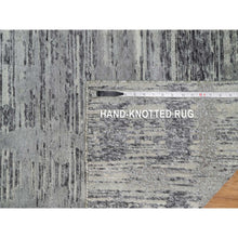 Load image into Gallery viewer, 2&#39;6&quot;x11&#39;8&quot; Medium Gray, Undyed Natural Wool, Hand Knotted, Modern Criss Cross Erased Design, Hand Spun, Runner, Oriental Rug FWR545064