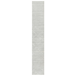 2'6"x15'9" Platinum Gray, Undyed Natural Wool, Hand Knotted, Modern Design, Hand Spun, Cut and Loop Pile, XL Runner, Oriental Rug FWR545070