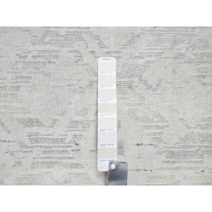 2'6"x15'9" Platinum Gray, Undyed Natural Wool, Hand Knotted, Modern Design, Hand Spun, Cut and Loop Pile, XL Runner, Oriental Rug FWR545070