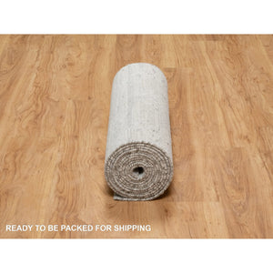 2'6"x15'9" Platinum Gray, Undyed Natural Wool, Hand Knotted, Modern Design, Hand Spun, Cut and Loop Pile, XL Runner, Oriental Rug FWR545070