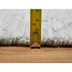 2'6"x15'9" Platinum Gray, Undyed Natural Wool, Hand Knotted, Modern Design, Hand Spun, Cut and Loop Pile, XL Runner, Oriental Rug FWR545070