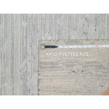 Load image into Gallery viewer, 2&#39;6&quot;x15&#39;9&quot; Platinum Gray, Undyed Natural Wool, Hand Knotted, Modern Design, Hand Spun, Cut and Loop Pile, XL Runner, Oriental Rug FWR545070
