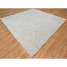 Load image into Gallery viewer, 12&#39;1&quot;x12&#39;1&quot; Platinum Gray, Modern Design, Hand Spun, Undyed Natural Wool, Cut and Loop Pile, Hand Knotted, Square, Oriental Rug FWR545100