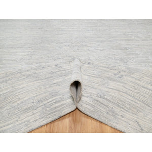 12'1"x12'1" Platinum Gray, Modern Design, Hand Spun, Undyed Natural Wool, Cut and Loop Pile, Hand Knotted, Square, Oriental Rug FWR545100