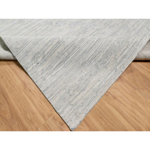 12'1"x12'1" Platinum Gray, Modern Design, Hand Spun, Undyed Natural Wool, Cut and Loop Pile, Hand Knotted, Square, Oriental Rug FWR545100