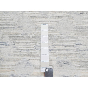 12'1"x12'1" Platinum Gray, Modern Design, Hand Spun, Undyed Natural Wool, Cut and Loop Pile, Hand Knotted, Square, Oriental Rug FWR545100