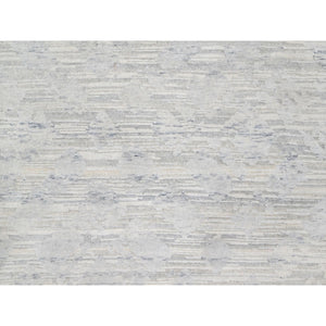 12'1"x12'1" Platinum Gray, Modern Design, Hand Spun, Undyed Natural Wool, Cut and Loop Pile, Hand Knotted, Square, Oriental Rug FWR545100