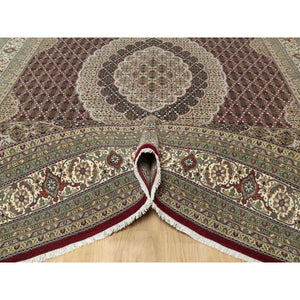 8'10"x12'4" Wine Red, 250 KPSI, Hand Knotted, Super Mahi with Large Medallion, Wool and Silk, Oriental Rug FWR545136