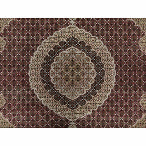 8'10"x12'4" Wine Red, 250 KPSI, Hand Knotted, Super Mahi with Large Medallion, Wool and Silk, Oriental Rug FWR545136