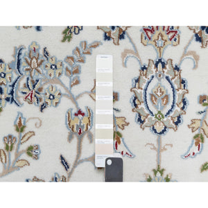 8'10"x12'2" Isabelline White, Nain with Center Medallion Flower Design, 250 KPSI, Wool and Silk, Hand Knotted, Oriental Rug FWR545184