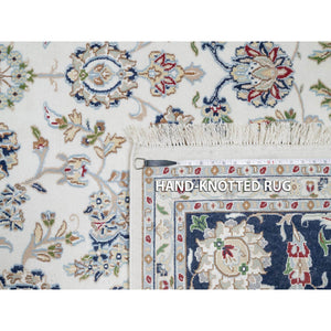 8'10"x12'2" Isabelline White, Nain with Center Medallion Flower Design, 250 KPSI, Wool and Silk, Hand Knotted, Oriental Rug FWR545184