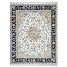 Load image into Gallery viewer, 7&#39;10&quot;x10&#39;1&quot; Stone White, Nain with Center Medallion Flower Design, 250 KPSI, Super Fine Weave, Wool and Silk, Hand Knotted, Oriental Rug FWR545208