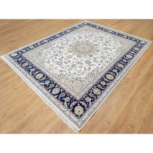 Load image into Gallery viewer, 7&#39;10&quot;x10&#39;1&quot; Stone White, Nain with Center Medallion Flower Design, 250 KPSI, Super Fine Weave, Wool and Silk, Hand Knotted, Oriental Rug FWR545208