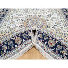 Load image into Gallery viewer, 7&#39;10&quot;x10&#39;1&quot; Stone White, Nain with Center Medallion Flower Design, 250 KPSI, Super Fine Weave, Wool and Silk, Hand Knotted, Oriental Rug FWR545208