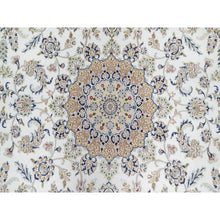 Load image into Gallery viewer, 7&#39;10&quot;x10&#39;1&quot; Stone White, Nain with Center Medallion Flower Design, 250 KPSI, Super Fine Weave, Wool and Silk, Hand Knotted, Oriental Rug FWR545208