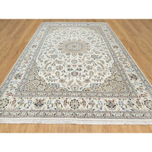 Load image into Gallery viewer, 9&#39;9&quot;x13&#39;9&quot; Spring White, 250 KPSI, Nain with Center Motif Flower Design, Wool and Silk, Hand Knotted, Oriental Rug FWR545226