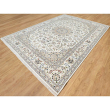 Load image into Gallery viewer, 9&#39;9&quot;x13&#39;9&quot; Spring White, 250 KPSI, Nain with Center Motif Flower Design, Wool and Silk, Hand Knotted, Oriental Rug FWR545226