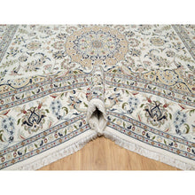 Load image into Gallery viewer, 9&#39;9&quot;x13&#39;9&quot; Spring White, 250 KPSI, Nain with Center Motif Flower Design, Wool and Silk, Hand Knotted, Oriental Rug FWR545226