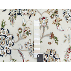 9'9"x13'9" Spring White, 250 KPSI, Nain with Center Motif Flower Design, Wool and Silk, Hand Knotted, Oriental Rug FWR545226
