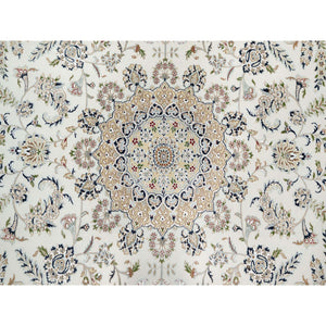9'9"x13'9" Spring White, 250 KPSI, Nain with Center Motif Flower Design, Wool and Silk, Hand Knotted, Oriental Rug FWR545226