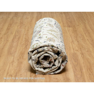 9'9"x13'9" Spring White, 250 KPSI, Nain with Center Motif Flower Design, Wool and Silk, Hand Knotted, Oriental Rug FWR545226