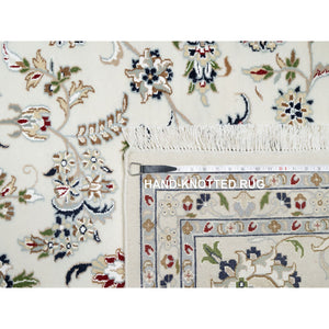 9'9"x13'9" Spring White, 250 KPSI, Nain with Center Motif Flower Design, Wool and Silk, Hand Knotted, Oriental Rug FWR545226