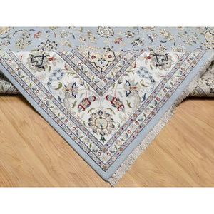 9'9"x14'3" Beau Blue, Wool and Silk, Hand Knotted, Nain with Large Center Medallion, 250 KPSI, Oriental Rug FWR545232