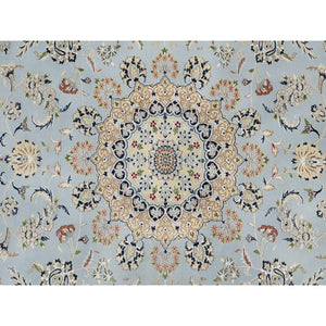 9'9"x14'3" Beau Blue, Wool and Silk, Hand Knotted, Nain with Large Center Medallion, 250 KPSI, Oriental Rug FWR545232