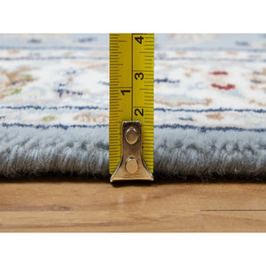 2'8"x8'3" Beau Blue, 250 KPSI, Wool and Silk, Hand Knotted, Nain with Large Center Medallion, Runner, Oriental Rug FWR545274